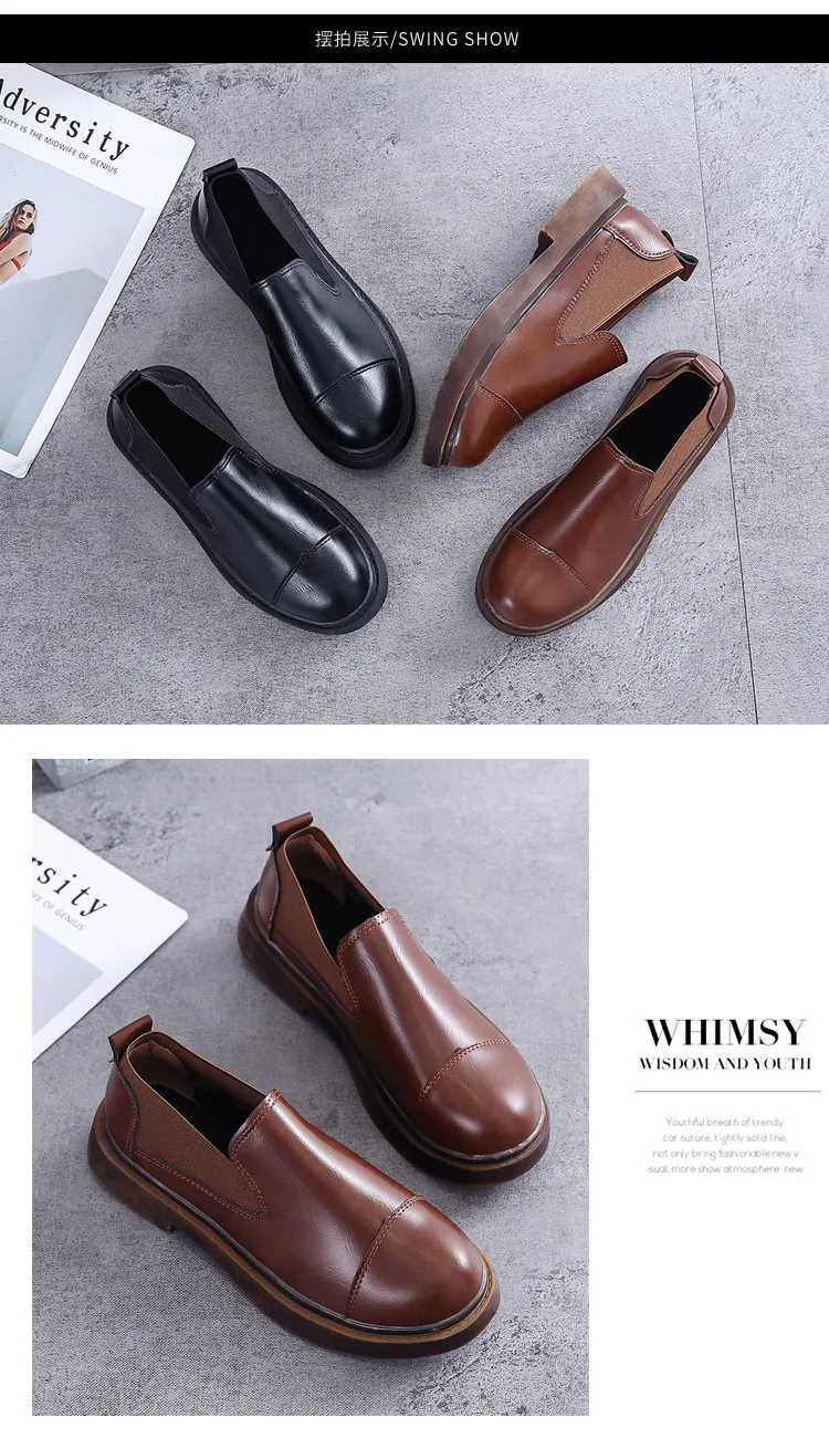 spring/autumn women's leather shoe flat shoes women zapatos de mujer fashion European platform round shallow single shoes