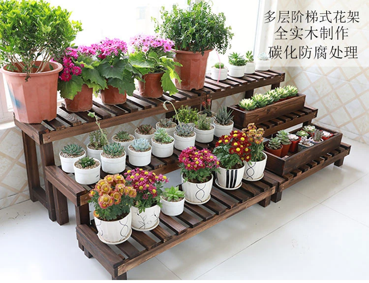 Flower Airs Solid Wood Multi-storey Ladder Household Landing Type Iron Art Indoor A Living Room Meaty Botany Flowerpot Shelves