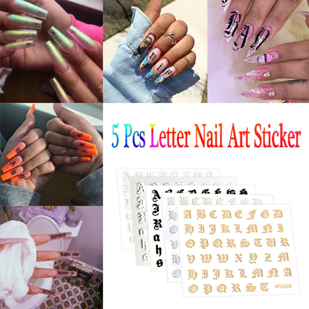5PCS Nail Art Stickers Letter Reflections Tape Adhesive Foils DIY Decoration Self-adhesive Dropshipping ZJXM2 | Красота и здоровье