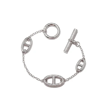 

Fashion Round Circle Bracelet Micro AAA Zircon Pig Nose Design Chain Bangle For Women party Wedding Jewelry