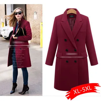 

Autumn Winter Coat Women 2020 Casual Wool Solid Jackets Blazers Female Elegant Double Breasted Long Coat Ladies Plus Size 5XL