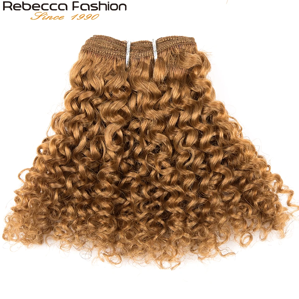 Rebecca 7-7.5" Short Curly Hair Bundles With Closure Remy Human Hair Weave 5 Bundles With Closure 6pc Double Drawn 27 99g P4/27 human hair extensions human hair bundles human hair weave
