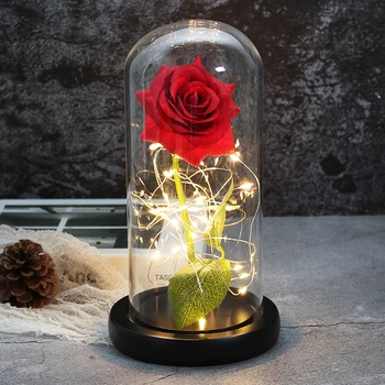 

Hot Black base Beautiful eternal rose, LED Eternelle light, the beauty and the Beast, rose in crystal dome for mother's birthday