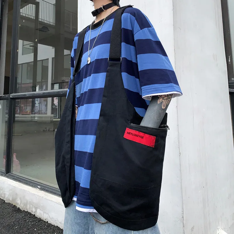 Многофункциональный жилет в корейском уличном стиле Harajuku, Большая вместительная сумка через плечо для женщин, черная Хлопковая сумка-мессенджер, мужской жилет