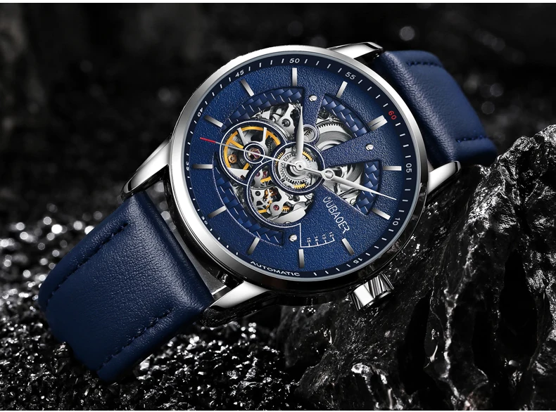 OUBAOER Mens Watches 2021 Mechanical Automatic Top Brand Luxury Tourbillon Self Winding Leather Sport  Wristwatch