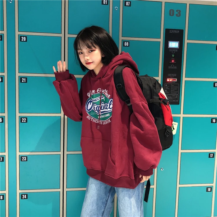 Gaganight Harajuku, винтажная Женская толстовка с оригинальным буквенным принтом, свободные топы с длинными рукавами, свитер, однотонные толстовки для студентов, повседневные флисовые толстовки