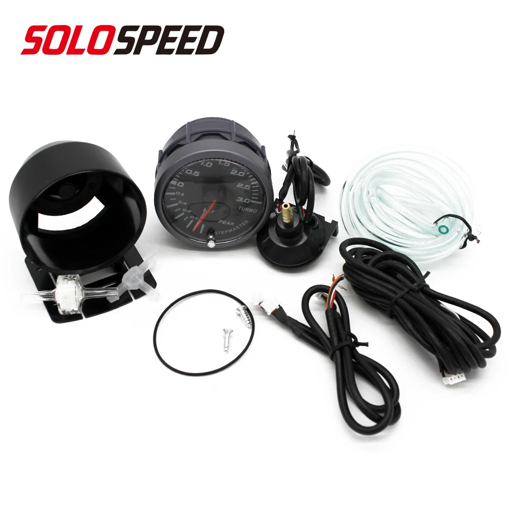 60mm Car Turbo Boost Gauge 3 BAR Double Led Display With Peak Warning