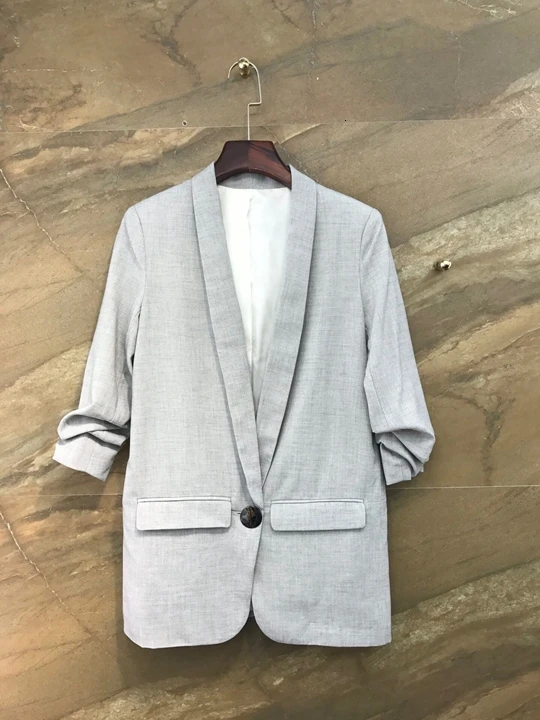 winter and Autumn new women's symmetrical pocket irregular pleated sleeve mix and match medium long suit coat 1013