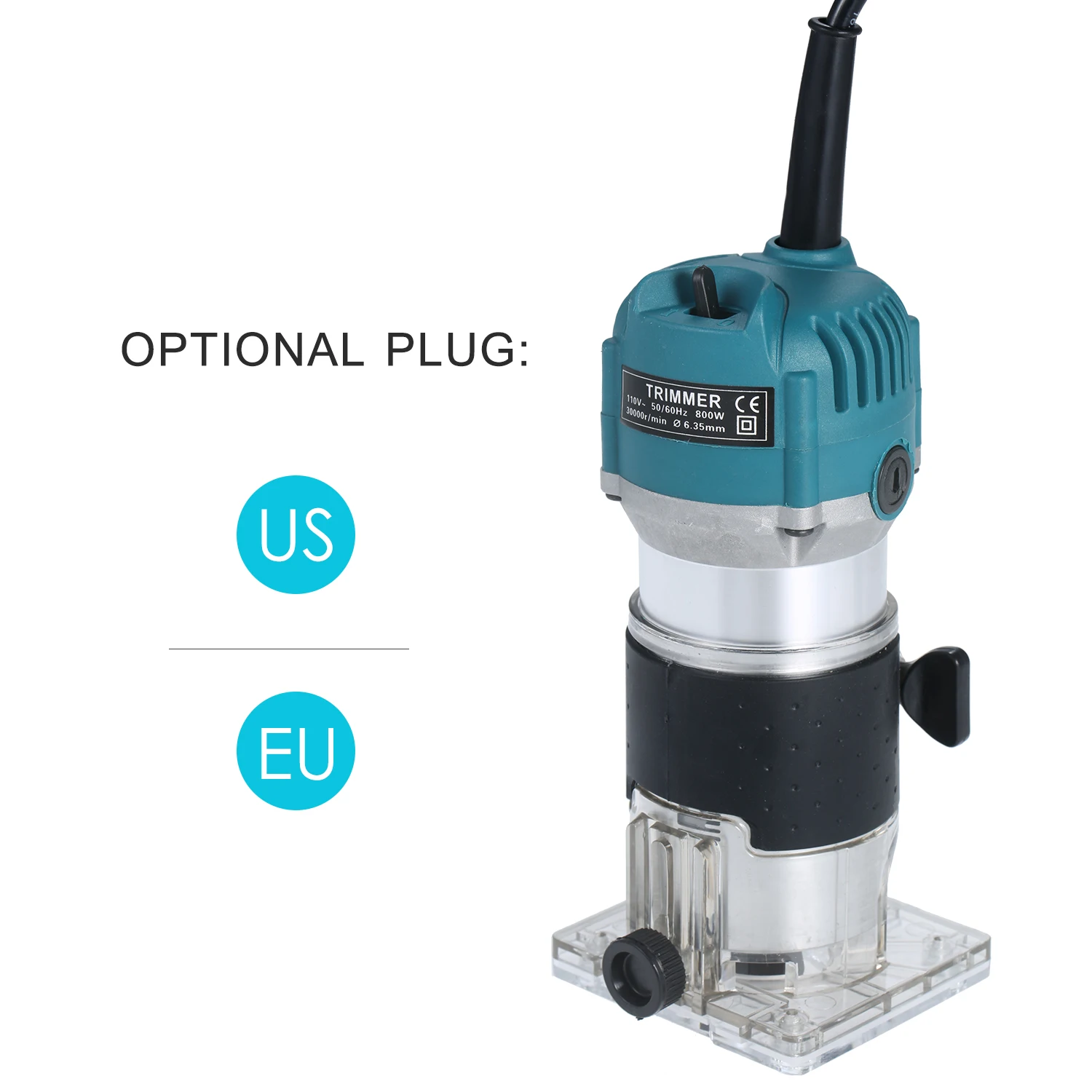 110V/220V 800W Trim Router 30000r/min with Transparent Base Edge Guide Wood Laminate Electric Trimmer Compact Palm Corded |