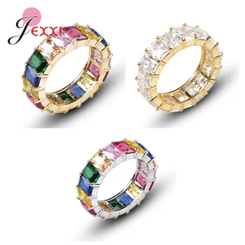 

New Style High Quality Korean Round Finger Rings Genuine 925 Sterling Silver Wedding Rings Sparkling AAA Grade Crystal Rings