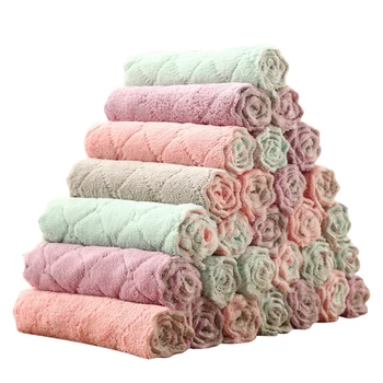 

6PCS Washcloths Nonstick Oil Coral Hanging Kitchen Dishclout Hand Towels Effectively Clean Stains Dish Towels