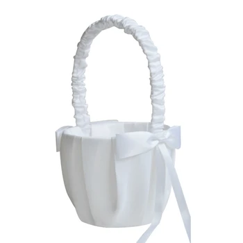 

Romantic Bowknot White Satin Wedding Ceremony Party Flower Girl Basket-Dropship