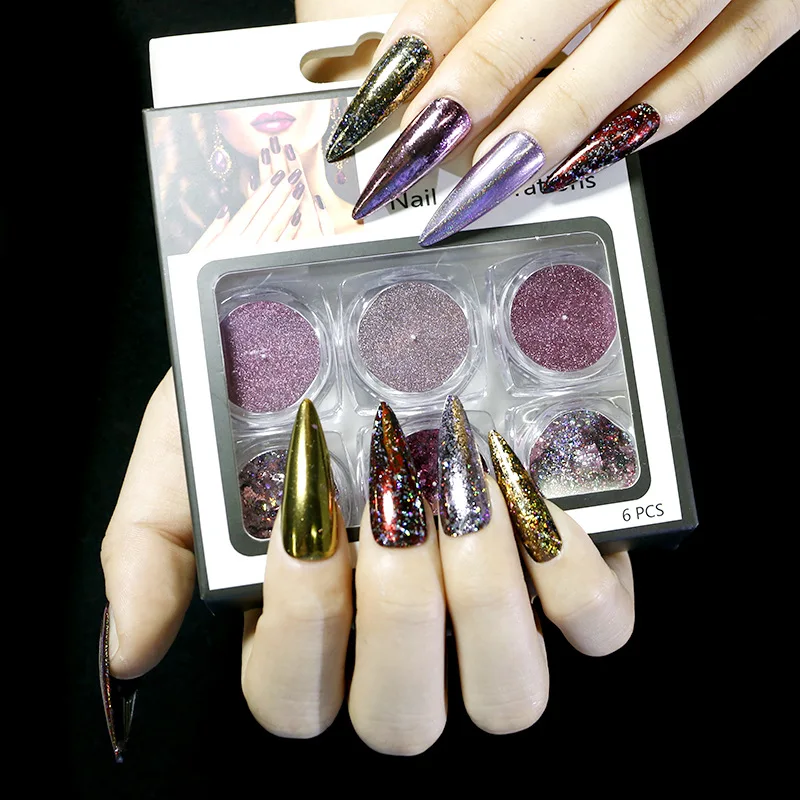 

6 Colors / 1 Set of Nail Powder Chameleon Mirror Magic Mirror Powder Glitter Nail Decoration Laser Powder