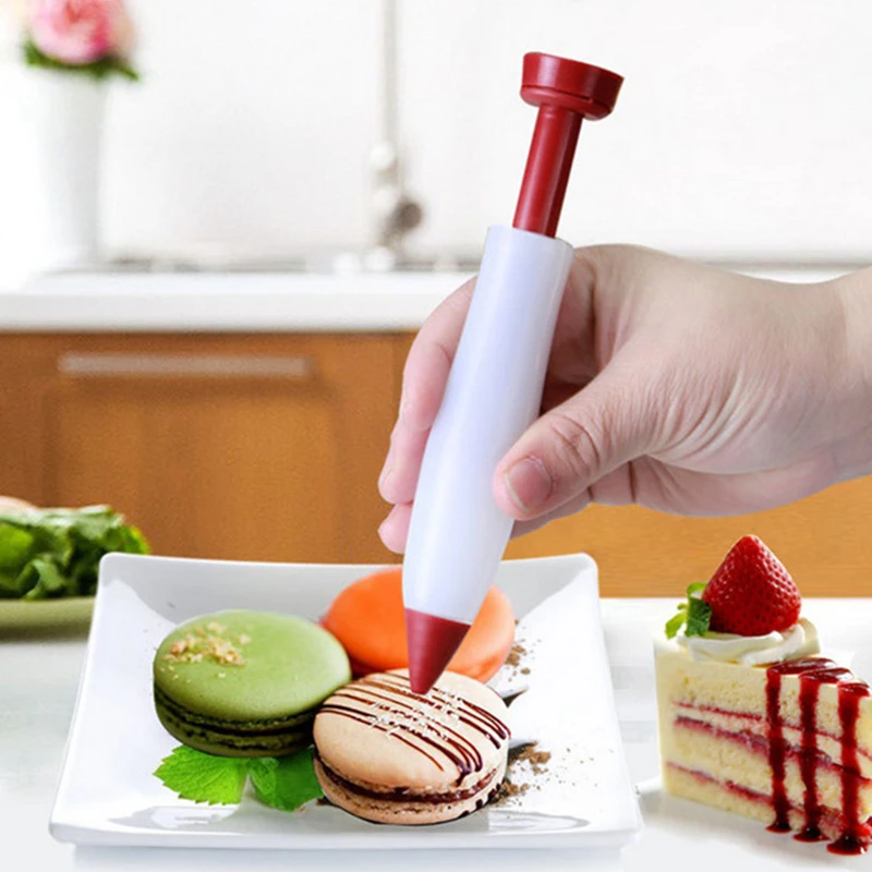 

1Pcs Cake Cream Decorating Writing Pen Kitchen DIYSilicone Plate Paint Pastry Cookie Dessert Flower Squeezer Nozzle Syringe