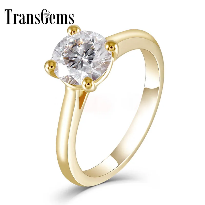 

Transgems 18K 750 Yellow Gold Center 6.5mm F Color Moissanite Solitare Engagement Ring for Women Wedding Anniversary Gifts