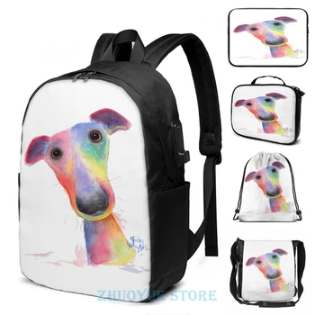 

WHiPPeT GReYHouND DOG 'HANK' BY SHIRLEY MACARTHUR USB Charge Backpack men School bags Women bag Travel laptop bag