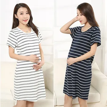 

Maternity Dresses Pregnant Women's Summer Fashion Striped Short Sleeve Dress Clothes Robe Grossesse Premama Dress Pregnant L-2XL