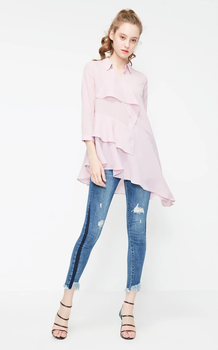 Vero Moda женская шифоновая блузка средней длины с оборками и отложным воротником | 319158524