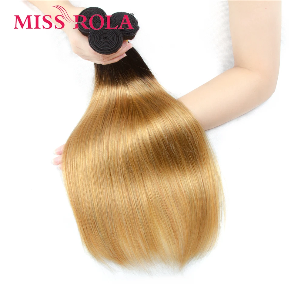 Human Hair Bundles Miss Rola Brazilian Straight Human Hair Weaving With Lace Closures 3 Bundles With 4*4 Closure Ombre 1B27 1B30 1B99 Remy Hair