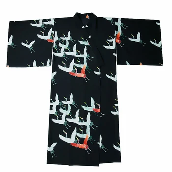 Damski styl japoński tradycyjny Kimono z Obi Vintage czarny kolor żuraw drukuje Yukata Cosplay tkaniny występ na scenie sukienka tanie i dobre opinie WOMEN CN (pochodzenie) POLIESTER Odzież azji i pacyfiku wyspy Pełne Tradycyjna odzież RSW2144