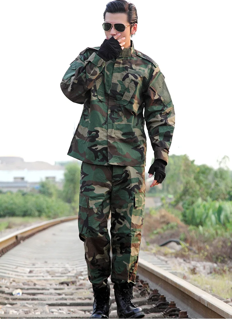 Woodland Camo Лесной камуфляж Мужская тактическая куртка и брюки Военная камуфляж охота униформа АКУ - Цвет: Woodland Camo