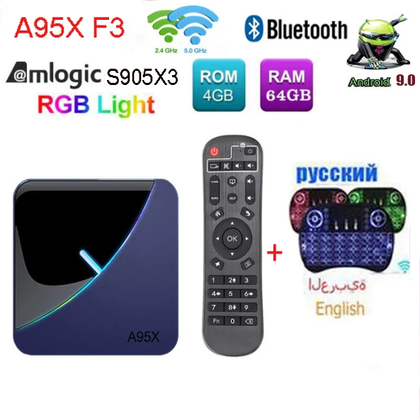 A95X F3 RGB светильник ТВ коробка Android 9,0 4 Гб 64 Гб оперативной памяти, 32 Гб встроенной памяти, процессор Amlogic S905X3 8K 60fps Wi-Fi Netflix Media Player A95XF3 X3 2GB16GB - Цвет: 4G 64G I8