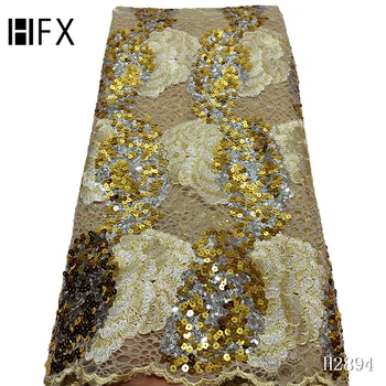 

High Quality Gold Sequins Lace Fabric 2020 Latest African Sequence Lace Fabric for Bridal Lace Nigerian Net Lace Fabric F2894
