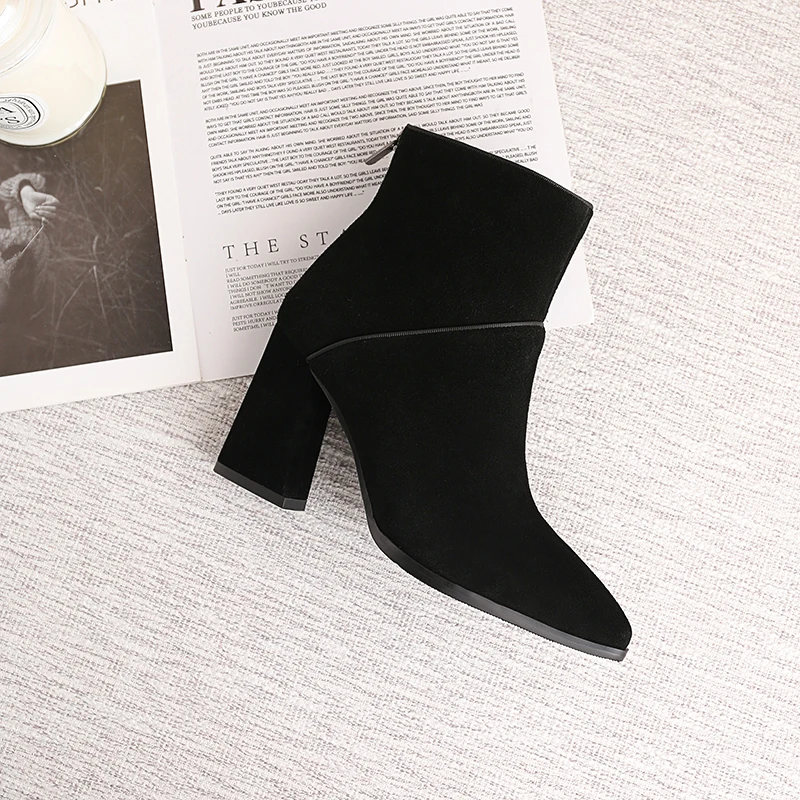 Women Ankle Boots Genuine Leather 22-25 cm Feet Length for Pointed Toe Side Zipper Winter Shoes | Обувь