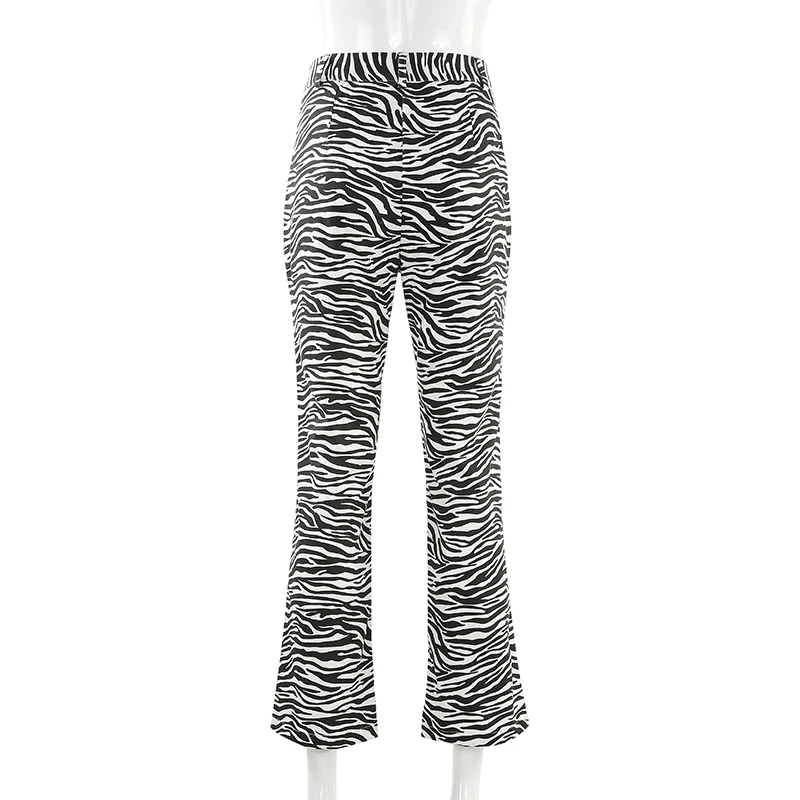 Weekeep Women Zebra Pattern Print Pants Casual Straight High Waist Trousers Women