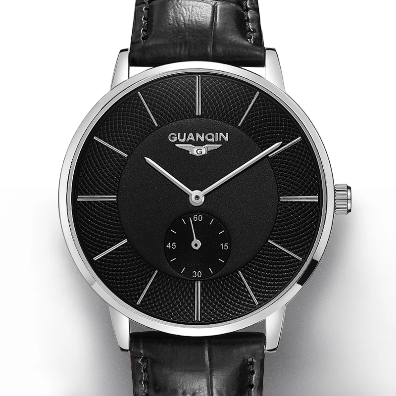 GUANQIN BJ001 мужские часы лучший бренд Роскошный кожаный ремешок Кварцевые повседневные часы для мужчин в подарок мужские часы Relogio Masculino - Цвет: Серый