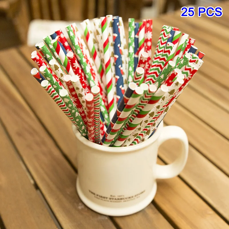 Бумажный питьевой набор соломинок одноразовая посуда Рождественские Свадебные принадлежности DIN889 - Цвет: 25 pcs
