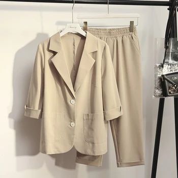 

Work Fashion Pant Suits 2 Piece Set for Women Short Sleeve Blazer Jacket & Trouser Office Lady Slim Casual Fashion Suit summer