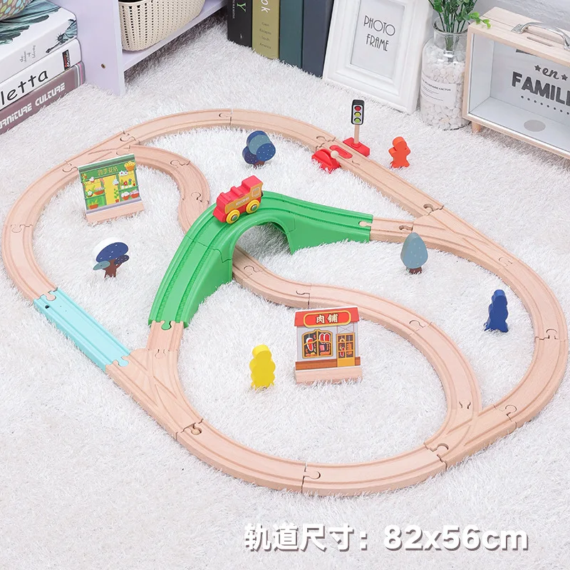 

DIY Wooden Track Train with Scene Vocal Track Building Blocks Car Train Railway Track Set Educational Toys Children's Gifts
