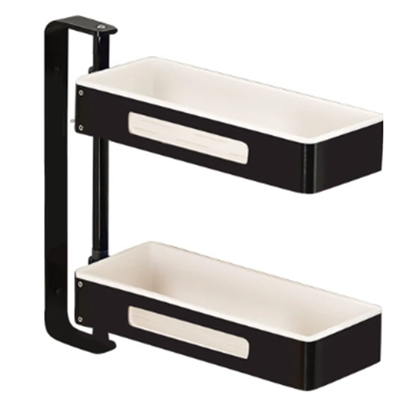 

Space Aluminum Kitchen Rack Holders Punch-Free Rotatable 2-Layer Wall Hanging Seasoning Rack Bathroom Shower Multifunction Stora