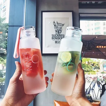 

500ml Water Bottle Glass Portable Leakproof Travel Lemon Cup Plastic Outdoor Korean Drink Summer