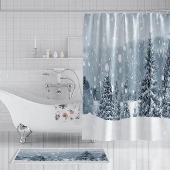 

Merry christmas shower curtain with hooks fabric 3d bath curtain shower curtains waterproof bathroom curtain Or mat