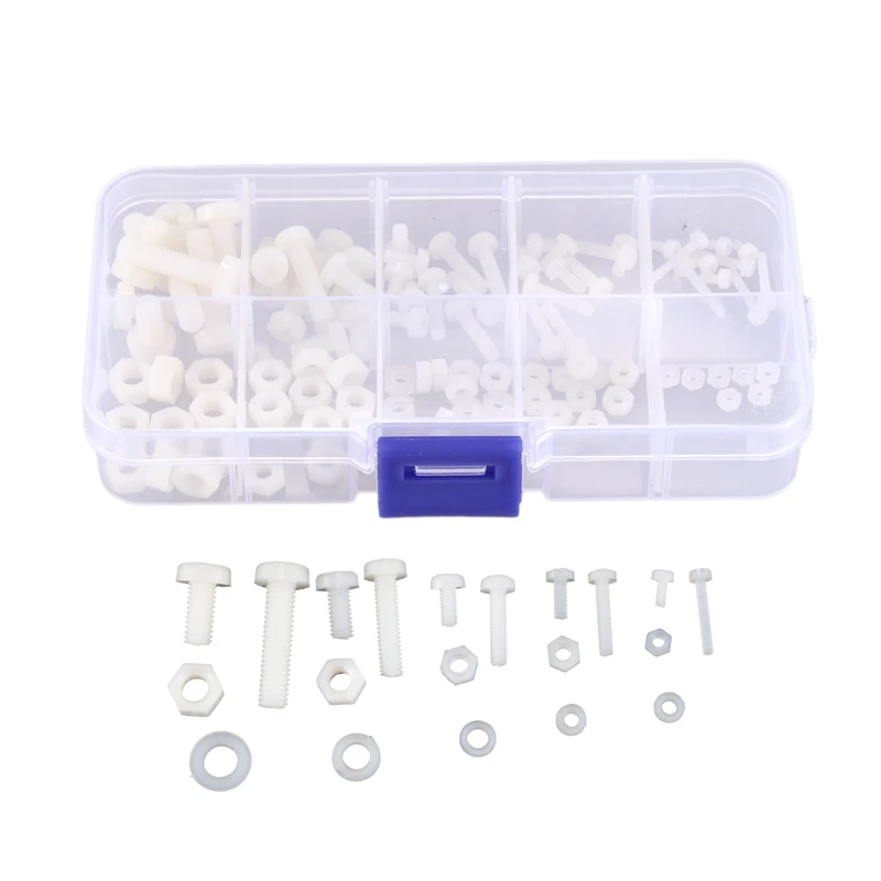

150Pcs M2 M2.5 M3 M4 M5 Nylon Hex Screw Bolt Nut Standoff Assortment Spacer Kit white
