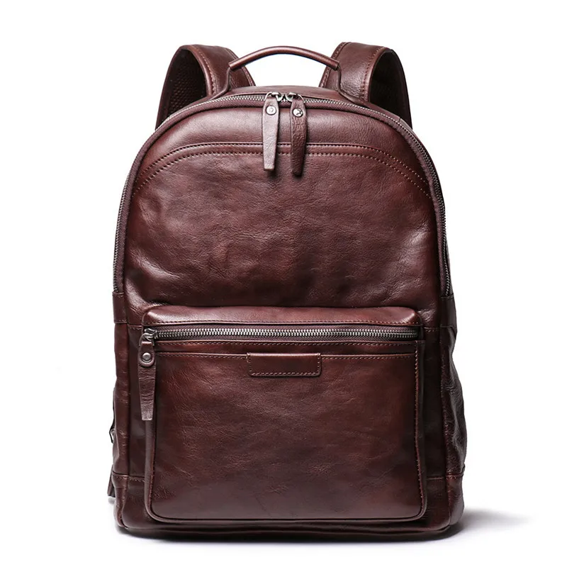 Neouo Coffee Large Capacity Soft Leather Business Travel Backpack Front View