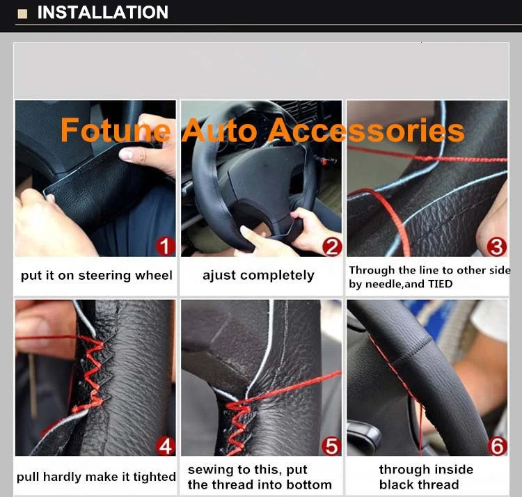 1 шт DIY сшитая вручную натуральная кожа чехол на руль с иглами черный чехол на руль для автомобиля 36 см/38 см/40 см