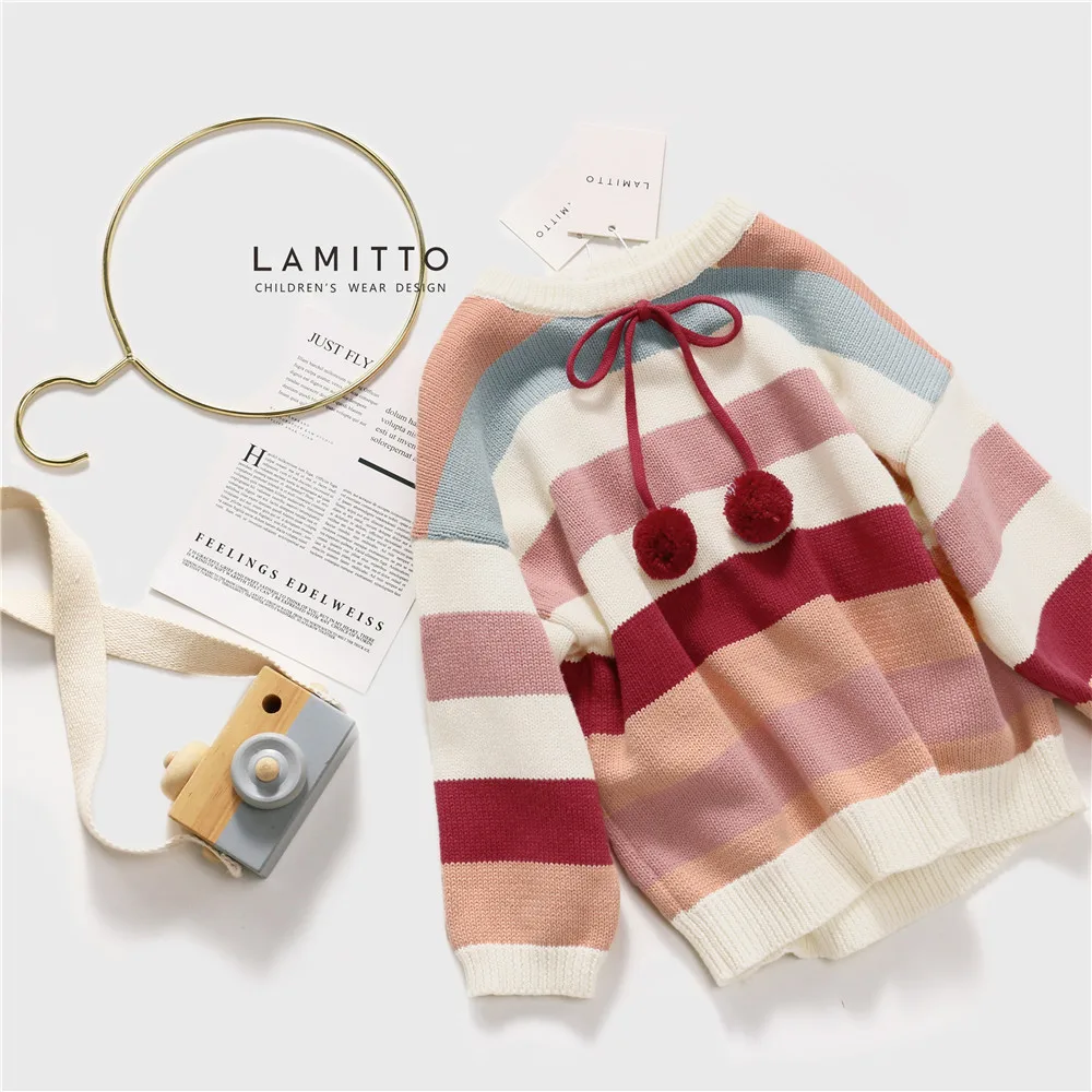 

Tonytaobaby New Autumn Winter Clothes for Girls and Children with Stripes Pure Cotton Knitting Sweaters Toddler Girl Sweater