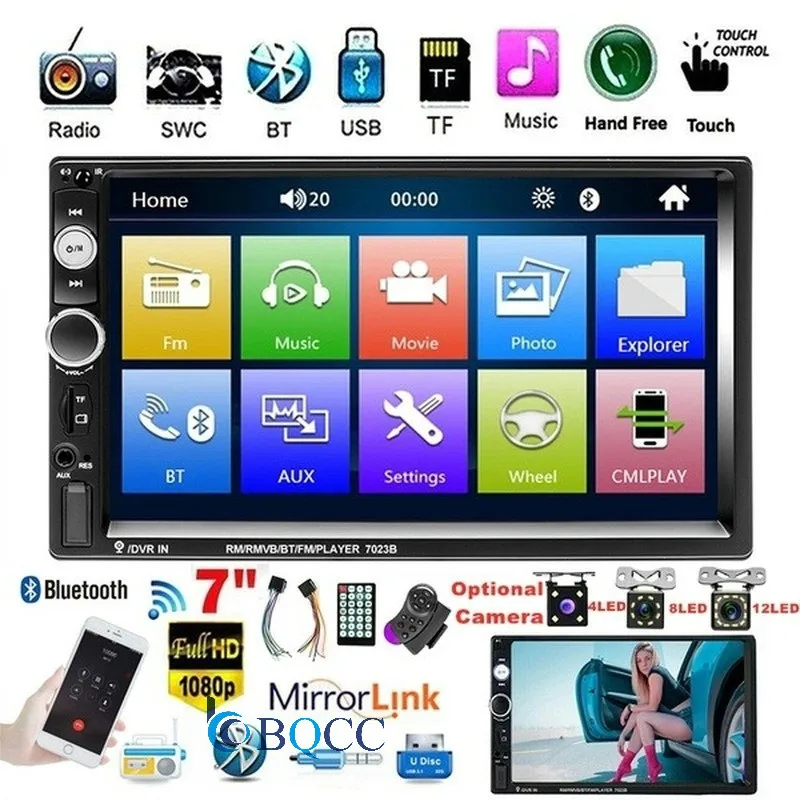 Автомагнитола 7023B 2 Din 7 дюймов TFT сенсорный экран FM радио Bluetooth стерео поддержка