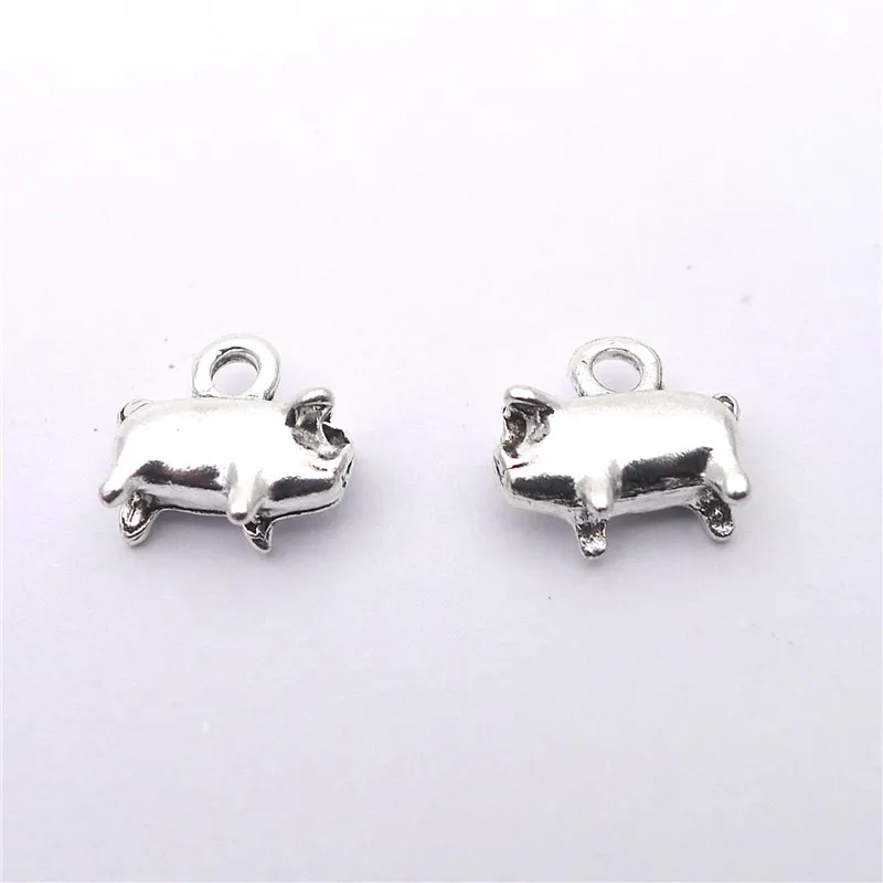 

100Pcs/lot Vintage Silver Pig Charms 10x9MM Animal Charms Jewelry Accessories