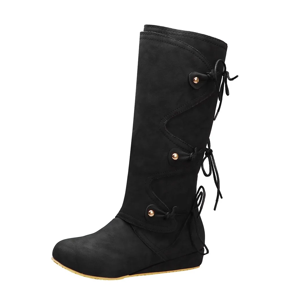Suede mid calf boots Plus size 35-43 Retro Back laced women's Shoes with platform Casual Middle Tube boots women winter