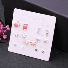 7 пар/компл. понедельника по субботу на каждый день Комплект сережек для женщин Креативный дизайн ювелирных изделий с милой совой пчелы сердца геометрические серьги-гвоздики