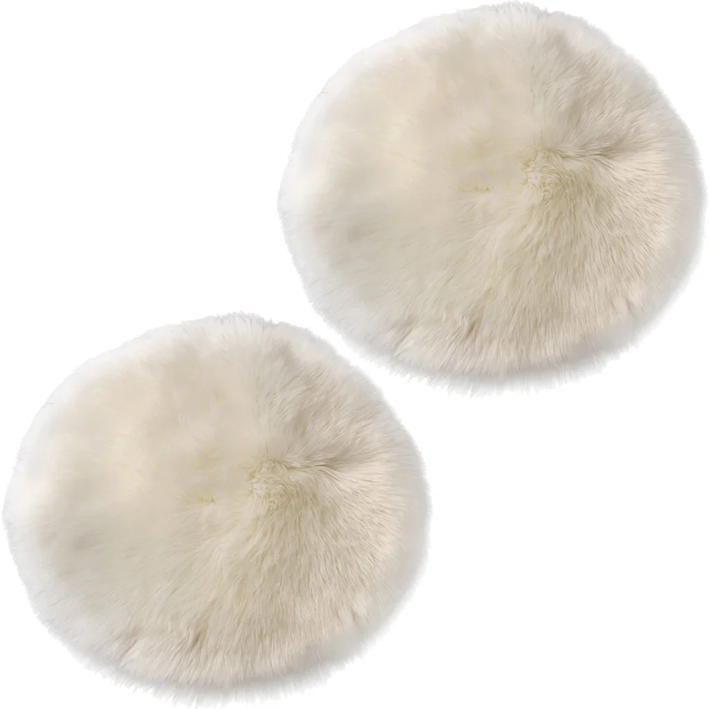 2pcs Round Faux Fur Seat Cushion Pad, Artificial Sheepskin Floor Area Rug, Home Car Decoration