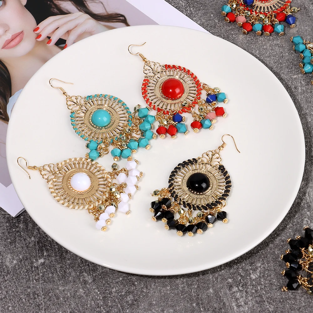 Dangle Earrings 1 Pair Vintage Ethnic Style Tassel Wedding Party Jewelry Gifts for Women Girls Rice Beads Boho Earrings Alloy Accessories