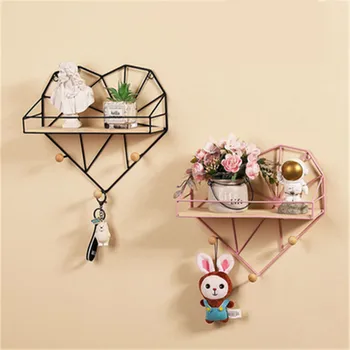 

Nordic Iron Grid Home Decoration Wall Art Decor Photo Postcards DIY Heart Mesh Display Wall Shelf Storage Rack with Hanging Hook