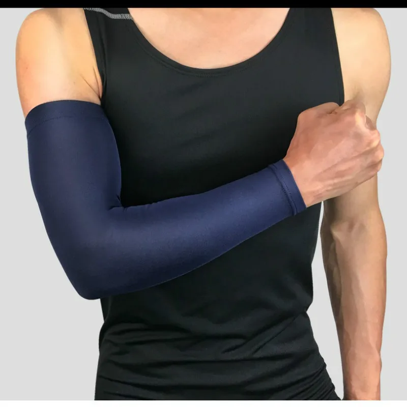 Темно-синий Professional Sports Elastic Arm Guard Breathable Sunscreen Basketball Fitness Football Riding Fishing Sleeves Protective Gear - Цвет: Темно-синий