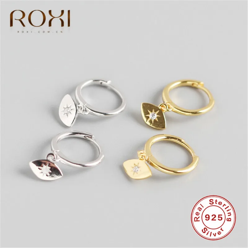 ROXI серьги в стиле панк с злобными глазами, 925 пробы, серебряные мини циркониевые серьги с подвеской в виде глаз, маленькие серьги-гвоздики для женщин, ювелирные изделия, подарки