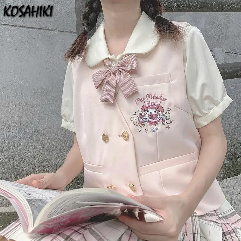 Женский кардиган в японском стиле жилет без рукавов с мультяшным блейзер полоску